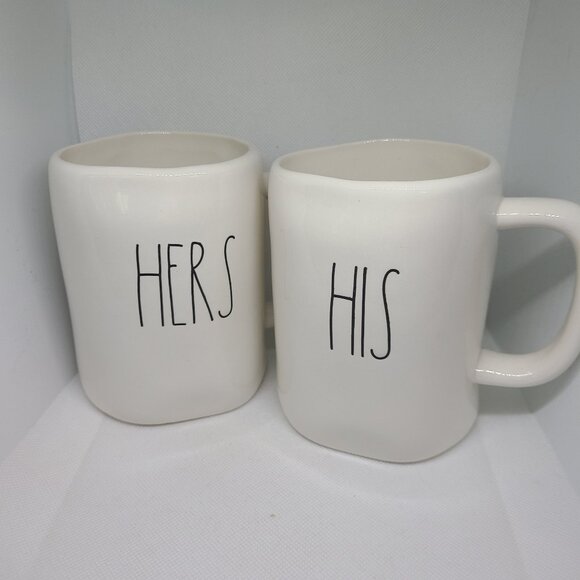 Rae Dunn Artisan Collection HER & HIS Mug Set White Black by Magenta 189 - Picture 1 of 9